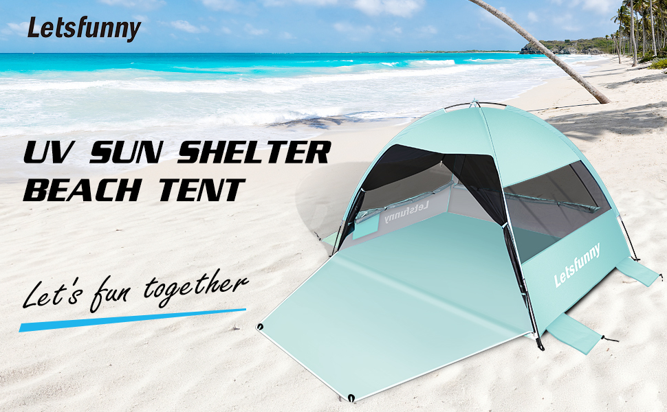 Large Easy Setup Beach Tent – Anti-UV Sun Shade Canopy with Extended Floor & 3 M banner 1