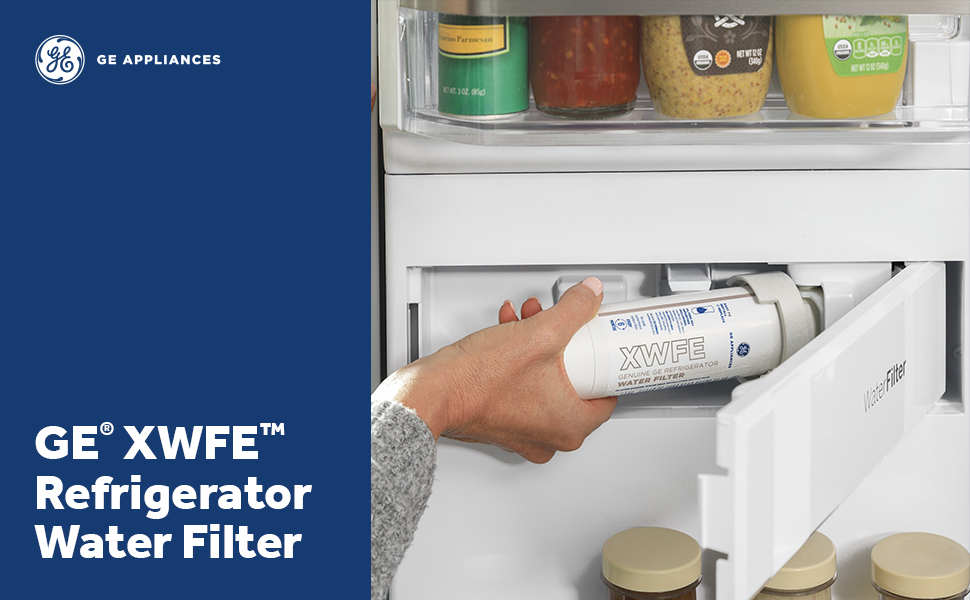 GE XWFE™ Refrigerator Water Filter – Genuine Replacement, Reduces Lead, Micropla banner 1