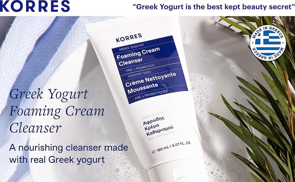 KORRES Greek Yoghurt Foaming Cream Cleanser – Hydrating Deep Cleanse & Makeup Re banner 1