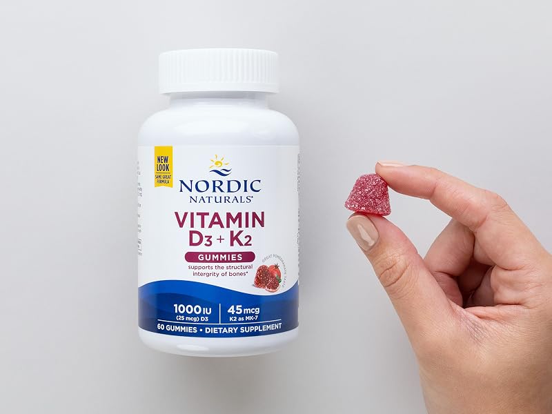 Nordic Naturals Vitamin D3 + K2 Gummies – 1000 IU D3 & 45 mcg K2 Pomegranate Flavor for Bone & Muscle Support (120 Gummies) banner 1