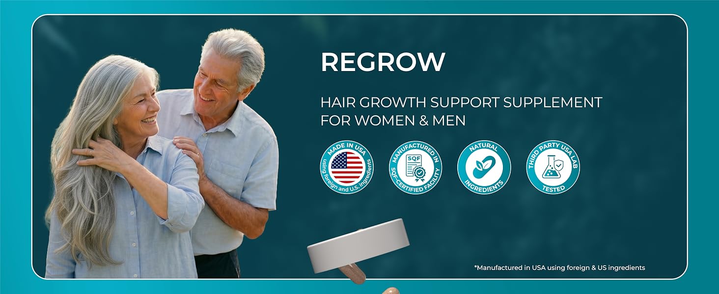 PUREHEALTH RESEARCH ReGrow Hair Growth Vitamins – Biotin, Saw Palmetto & Collagen Hair Supplement for Thicker, Healthier Hair (60 Capsules) banner 1