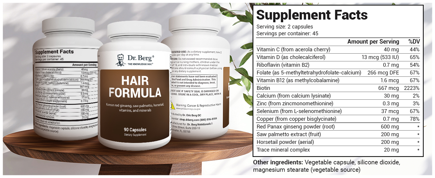 Dr. Berg Hair Skin & Nails Vitamins – Advanced Biotin, Saw Palmetto & DHT Blocker Formula (90 Veg Capsules) banner 4