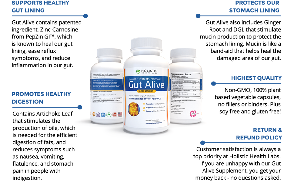 Holistic Health Labs Gut Alive Digestive Support Supplement – Natural Relief for IBS, Acid Reflux, Heartburn, Bloating & Gas (60 Capsules) banner 3