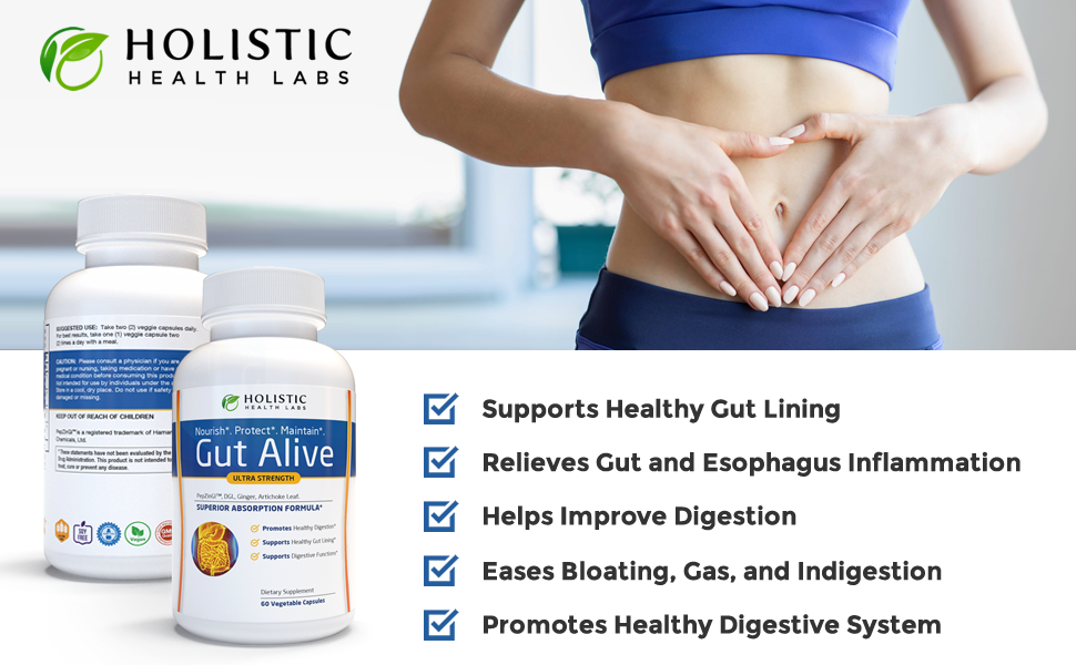 Holistic Health Labs Gut Alive Digestive Support Supplement – Natural Relief for IBS, Acid Reflux, Heartburn, Bloating & Gas (60 Capsules) banner 1